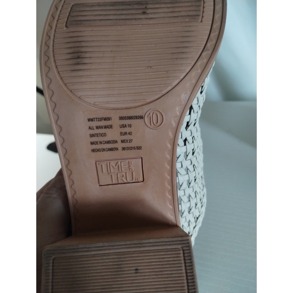 Time and Tru Womens Ladies Ivory Woven Slip On Chunk Heel Mules Shoes Sz 10 - Picture 5 of 6